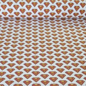 Tela de Popelín 100% Algodón Logo Superman Blanca (ancho 1,40M)