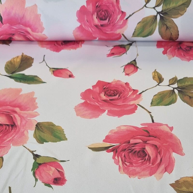 Tela de Satén Cruda estampado Rosas (ancho 1,50M)