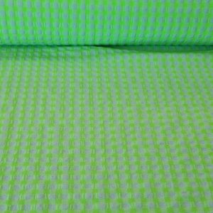 Tela de Cuadros Vichy Seersucker Verde Flúor (ancho 1,40M)