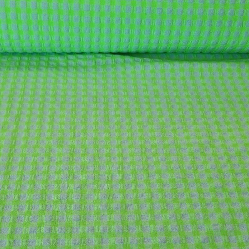 Tela de Cuadros Vichy Seersucker Verde Flúor (ancho 1,40M)