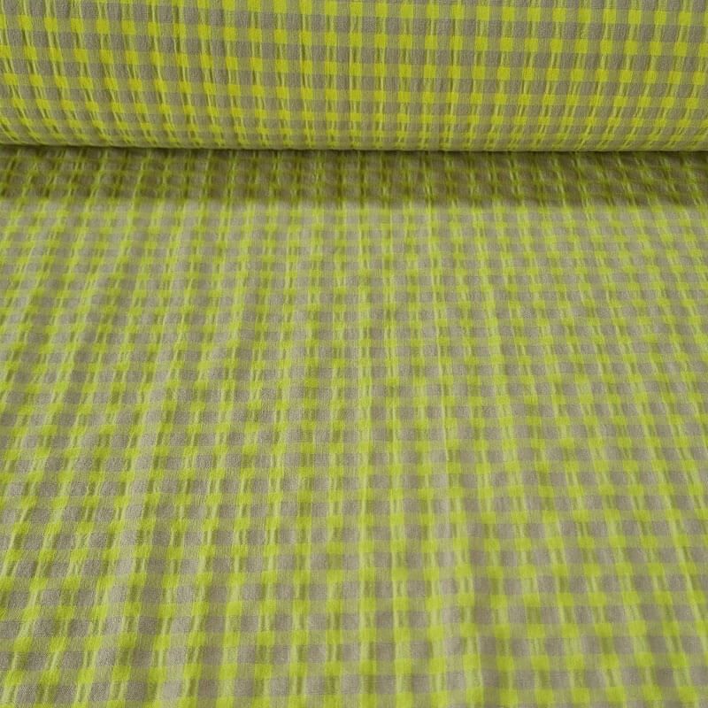 Tela de Cuadros Vichy Seersucker Amarillo Flúor (ancho 1,40M)