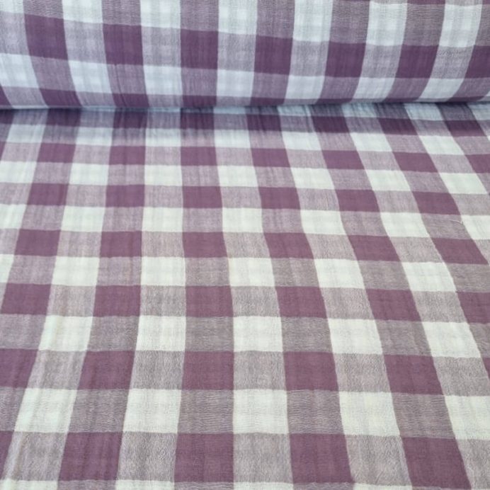 Tela de Doble Gasa Bambula Vichy Berenjena Reversible (ancho 1,30M)