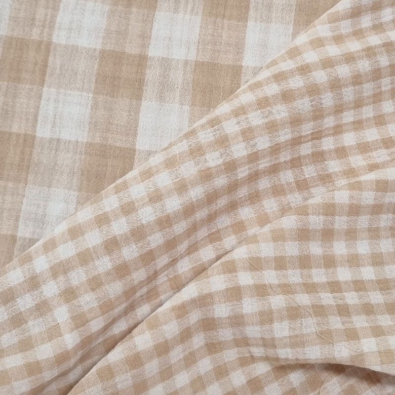 Tela de Doble Gasa Bambula Vichy Beige Reversible (ancho 1,30M) - Imagen 3