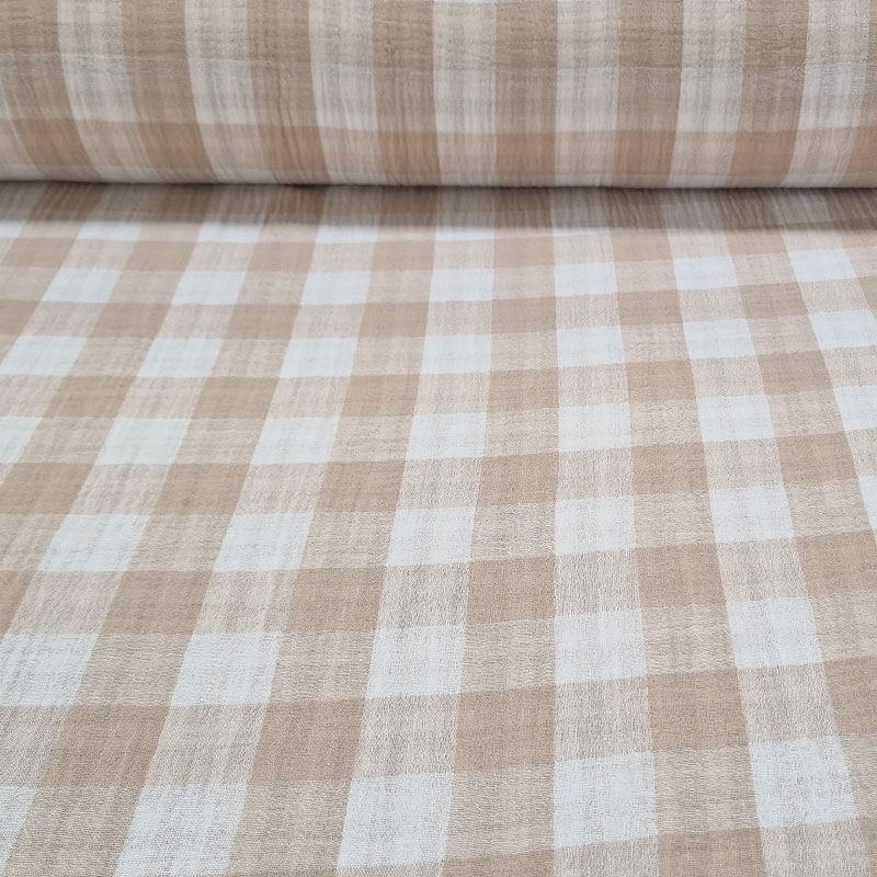 Tela de Doble Gasa Bambula Vichy Beige Reversible (ancho 1,30M)