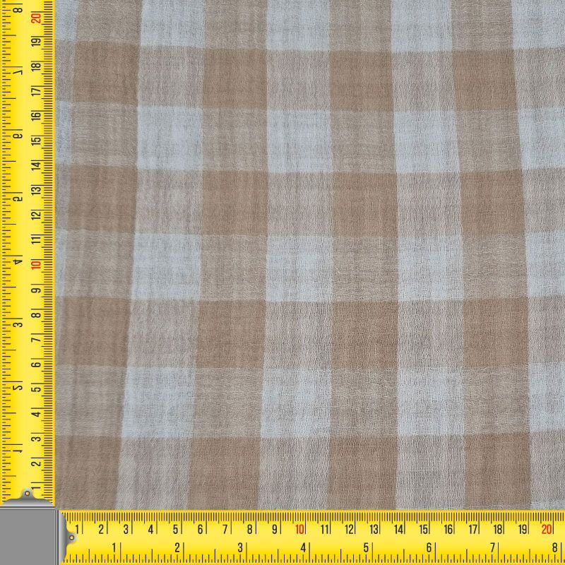 Tela de Doble Gasa Bambula Vichy Beige Reversible (ancho 1,30M) - Imagen 4