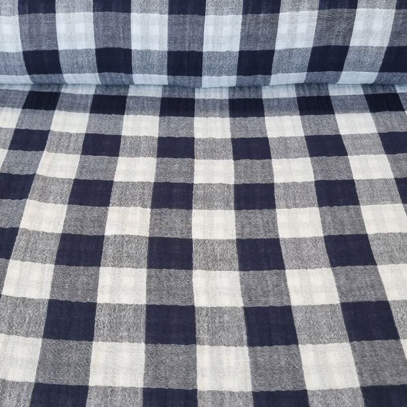 Tela de Doble Gasa Bambula Vichy Marino Reversible (ancho 1,30M)