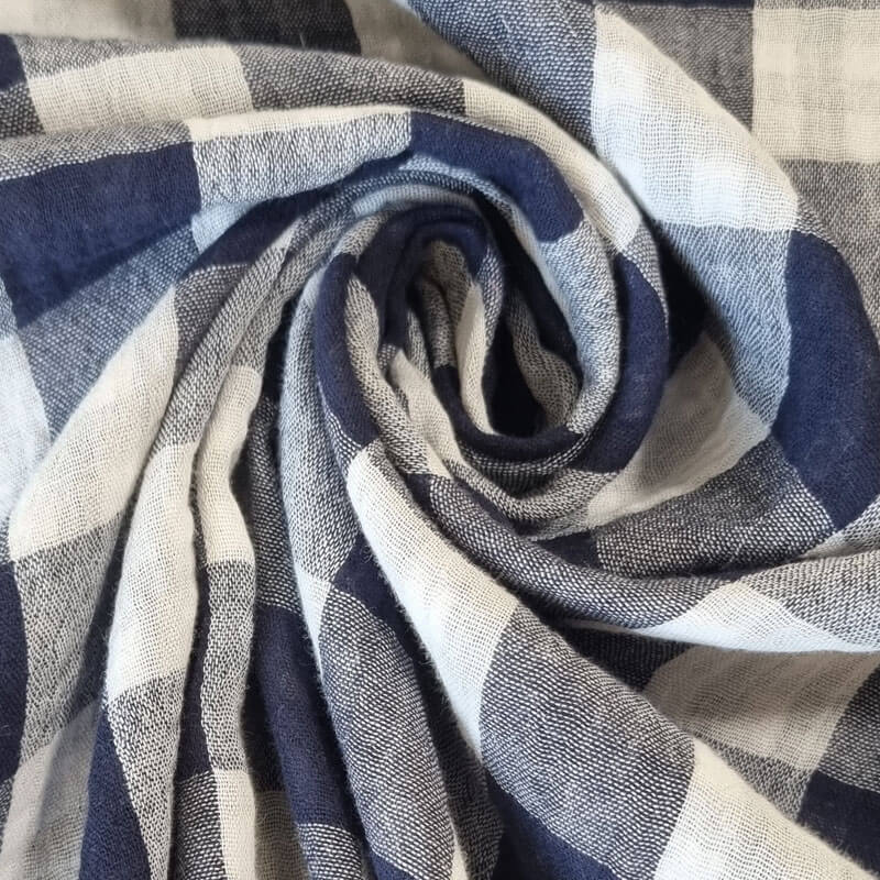 Tela de Doble Gasa Bambula Vichy Marino Reversible (ancho 1,30M) - Imagen 3