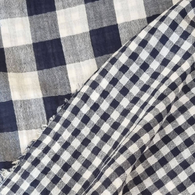 Tela de Doble Gasa Bambula Vichy Marino Reversible (ancho 1,30M) - Imagen 2