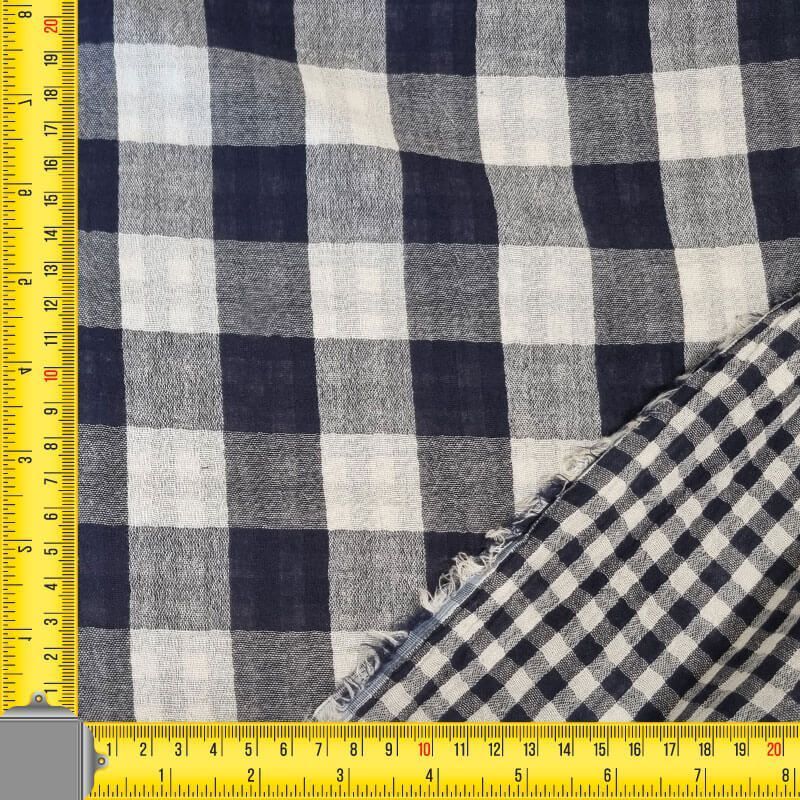 Tela de Doble Gasa Bambula Vichy Marino Reversible (ancho 1,30M) - Imagen 4