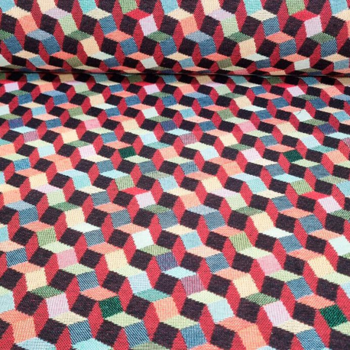 Tela de Gobelino Roja Motivos Geométricos (ancho 1,40M)
