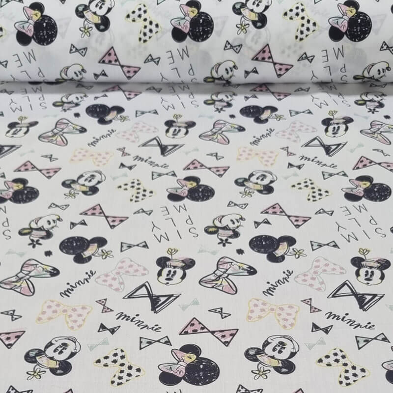 Tela de Popelín 100% Algodón Minnie Mouse Cruda (ancho 1,40M)