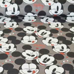Tela de Popelín 100% Algodón Mickey Mouse Gris (ancho 1,40M)