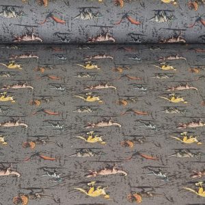 Tela de Popelín 100% Algodón  Jurassic World Gris (ancho 1,40M)