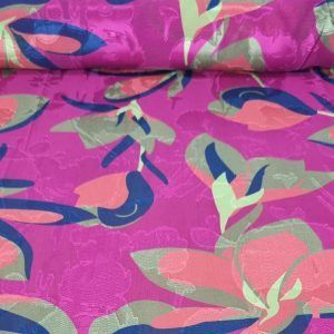 Tela de Gasa Jacquard Buganvilla Flores Naranjas (ancho 1,45M)