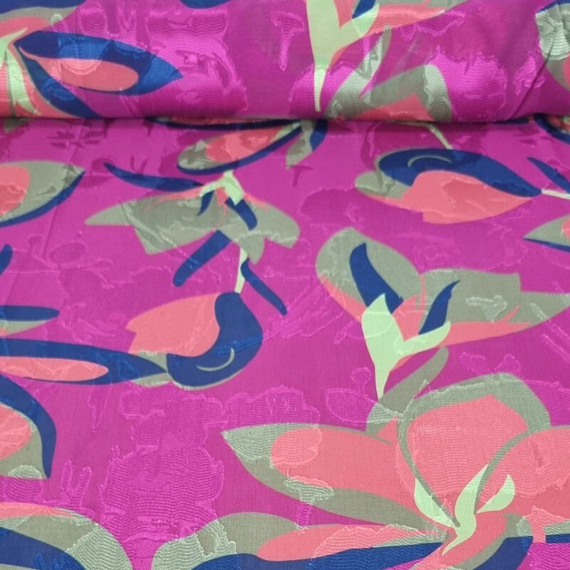 Tela de Gasa Jacquard Buganvilla Flores Naranjas (ancho 1,45M)