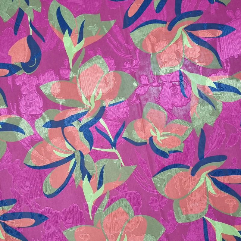 Tela de Gasa Jacquard Buganvilla Flores Naranjas (ancho 1,45M) - Imagen 3