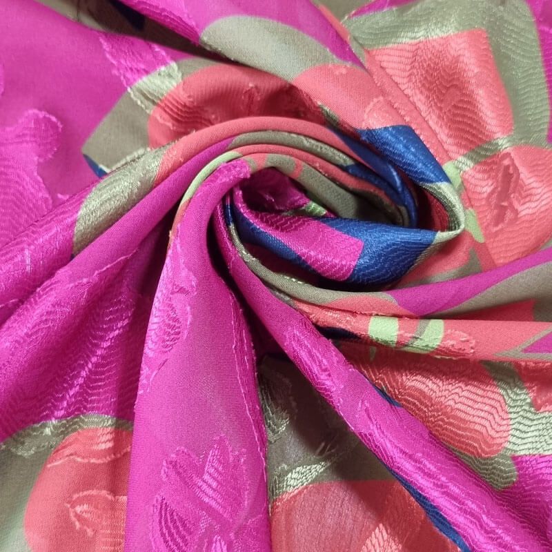Tela de Gasa Jacquard Buganvilla Flores Naranjas (ancho 1,45M) - Imagen 2