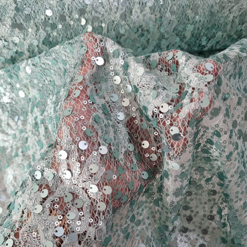 Tela de Tul Verde Agua con Lentejuelas (Ancho 1,35M) - Imagen 2