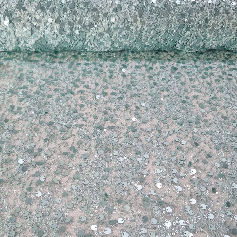 Tela de Tul Verde Agua con Lentejuelas (Ancho 1,35M)