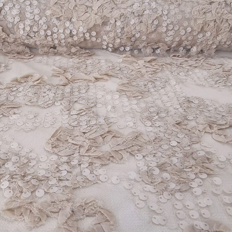 Tela de Tul Beige con Lentejuelas (Ancho 1,45M)
