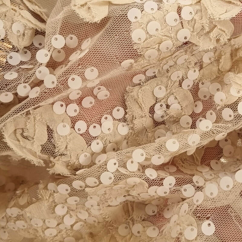 Tela de Tul Beige con Lentejuelas (Ancho 1,45M) - Imagen 2
