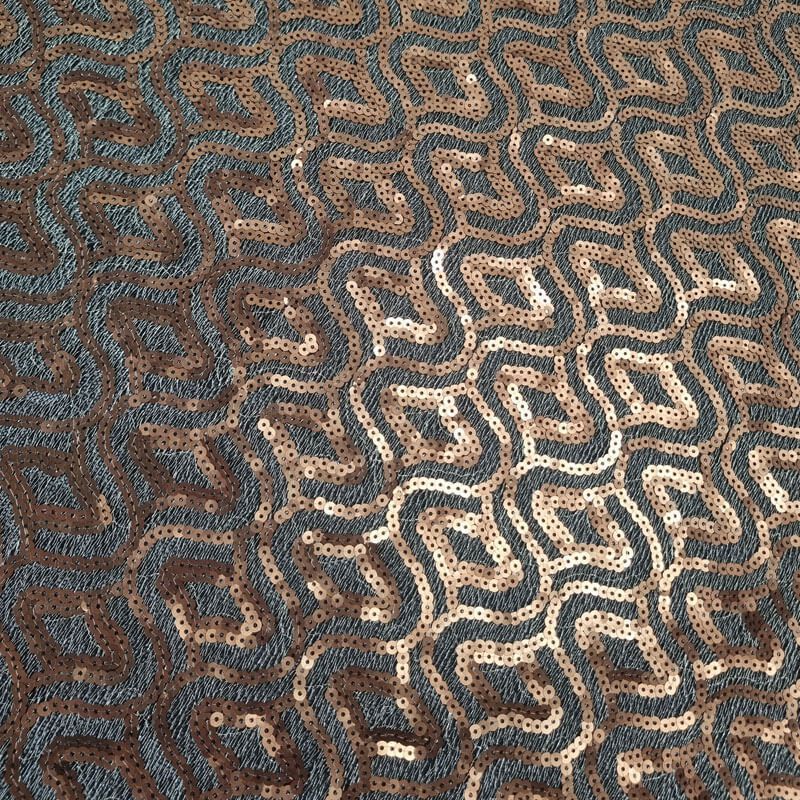 Tela de Tul Negra con Lentejuelas Geométricas en Bronce (Ancho 1,50M) - Imagen 3