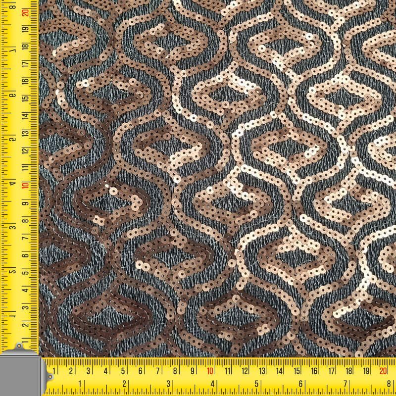Tela de Tul Negra con Lentejuelas Geométricas en Bronce (Ancho 1,50M) - Imagen 4