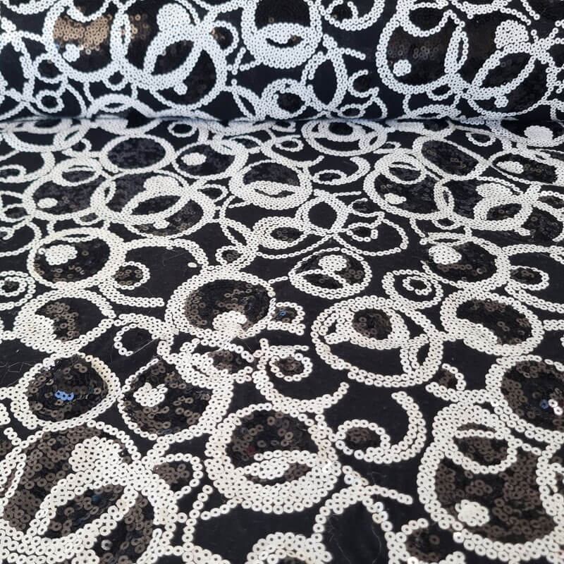Tela de Punto Negra con Lentejuelas Blancas (Ancho 1,50M)