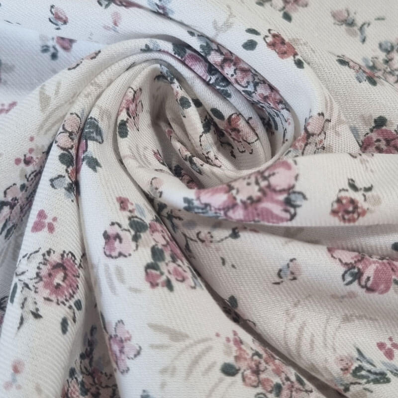 Tela de Viella estampada Florecillas Malvas 100% algodón (ancho 1,50M) - Imagen 2