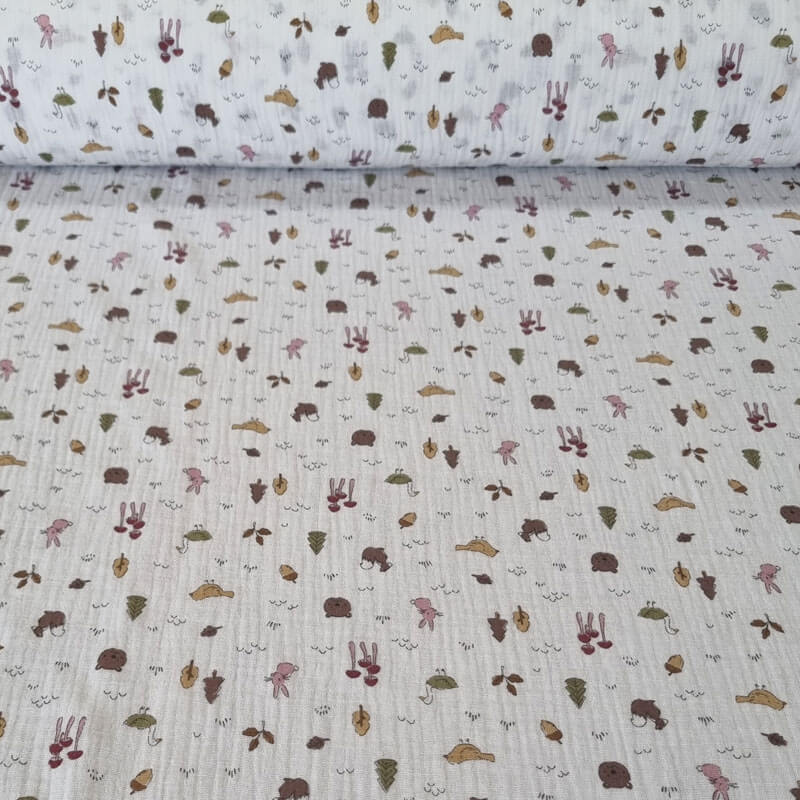 Tela de Doble Gasa Bambula Blanca Autumn Mostaza (ancho 1,30M)