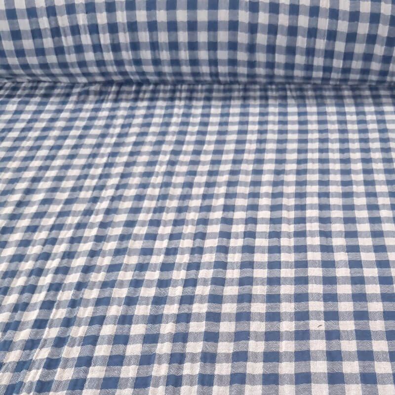 Tela de Doble Gasa Bambula Vichy Azul Jeans (ancho 1,30M)