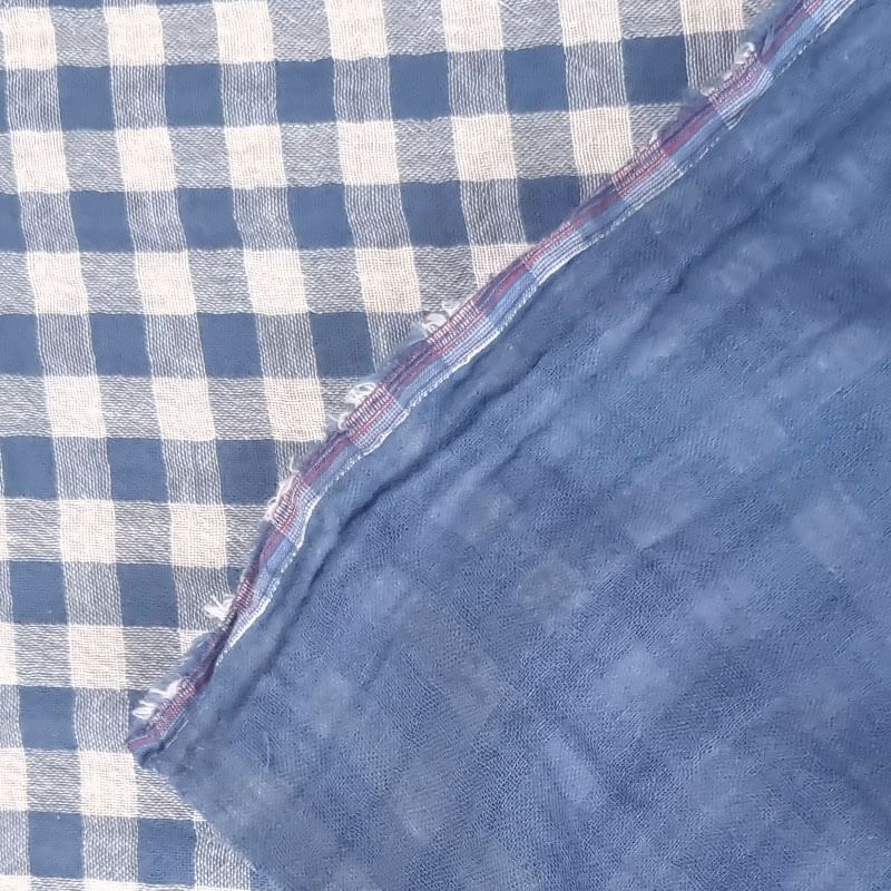 Tela de Doble Gasa Bambula Vichy Azul Jeans (ancho 1,30M) - Imagen 3