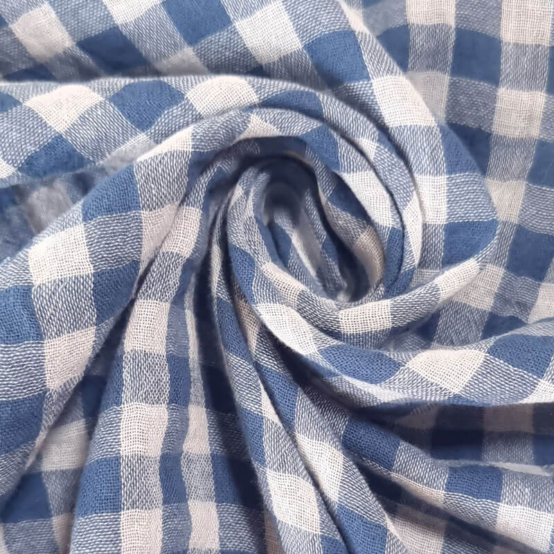 Tela de Doble Gasa Bambula Vichy Azul Jeans (ancho 1,30M) - Imagen 2