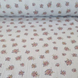 Tela de Doble Gasa Bambula Verde Ramilletes Rosas (ancho 1,40M)
