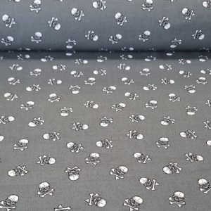 Tela de Popelín Gris 100% Algodón Calaveras (ancho 1,40M)