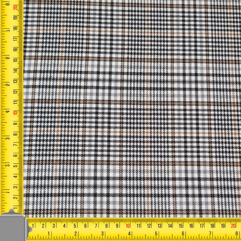 Tela de Sarga Blanca Cuadros Príncipe de Gales Mostaza y Negro (ancho 1,45M) - Imagen 3