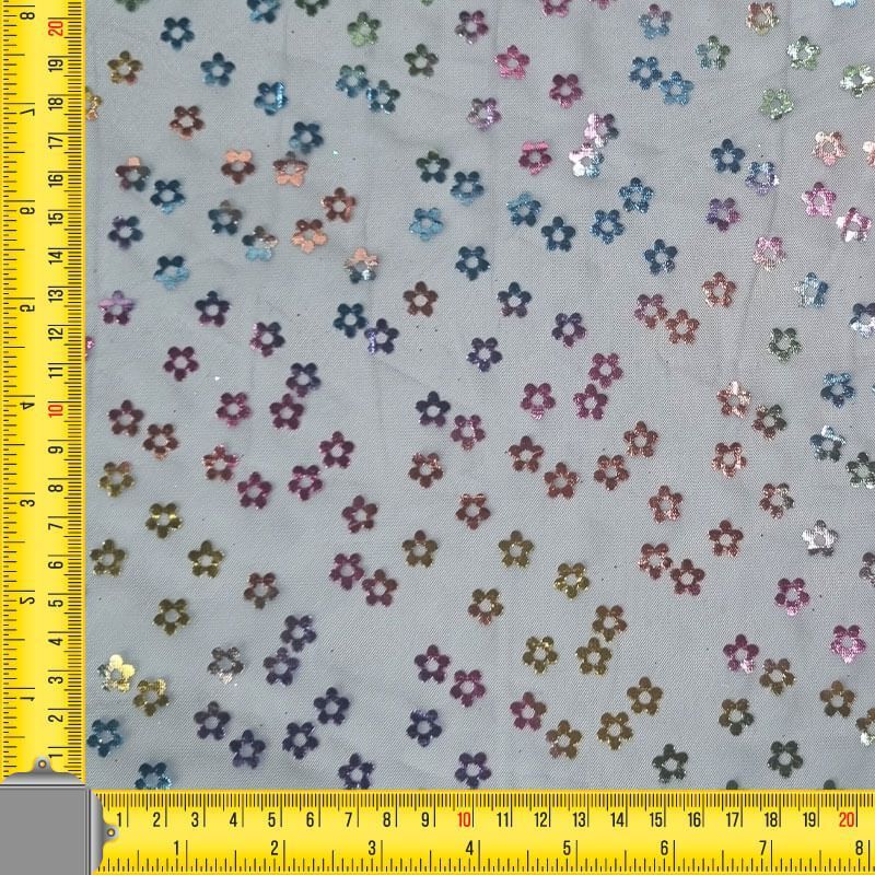 Tela de Tul Fantasía Azul Lacado en Flor Multicolor (ancho 1,60M) - Imagen 3