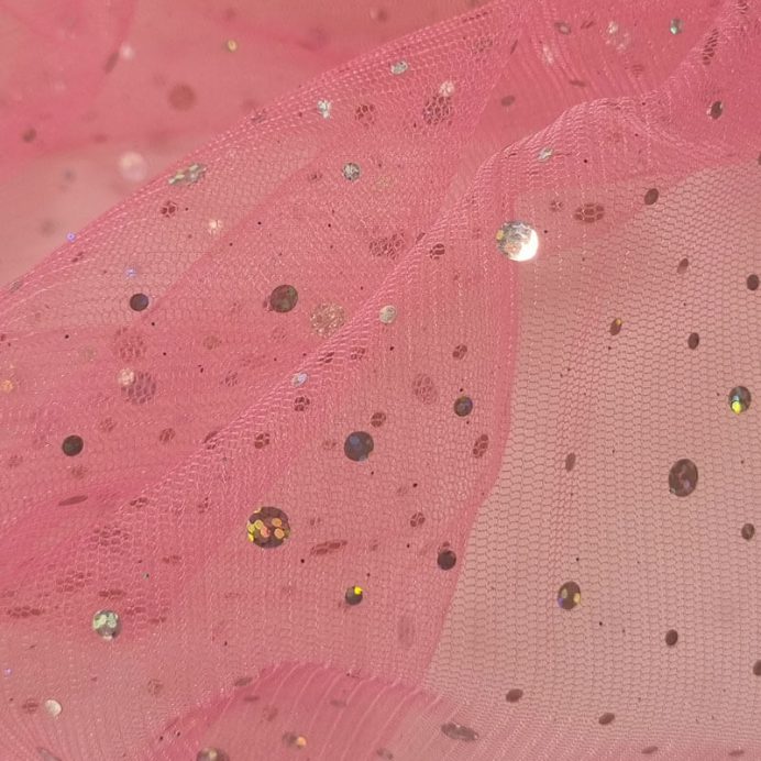 Tela de Tul Fantasía Fucsia Glitter Plata en relieve (ancho 1,60M) - Imagen 2
