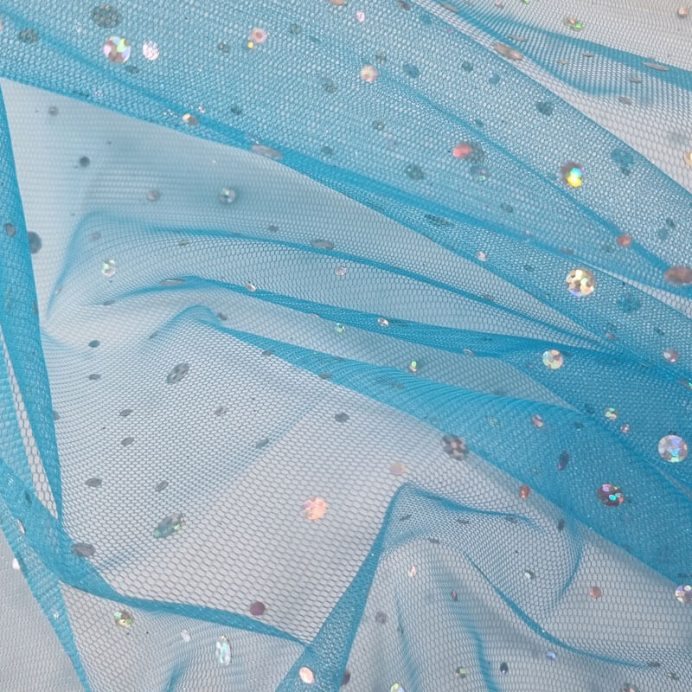 Tela de Tul Fantasía Turquesa Glitter Plata en relieve (ancho 1,60M) - Imagen 3