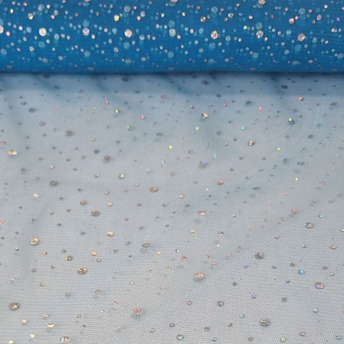 Tela de Tul Fantasía Turquesa Glitter Plata en relieve (ancho 1,60M)