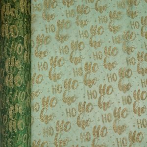 Tela de Organza Verde Ho-ho-ho Papá Noel Purpurina Dorada (ancho 1,45M)