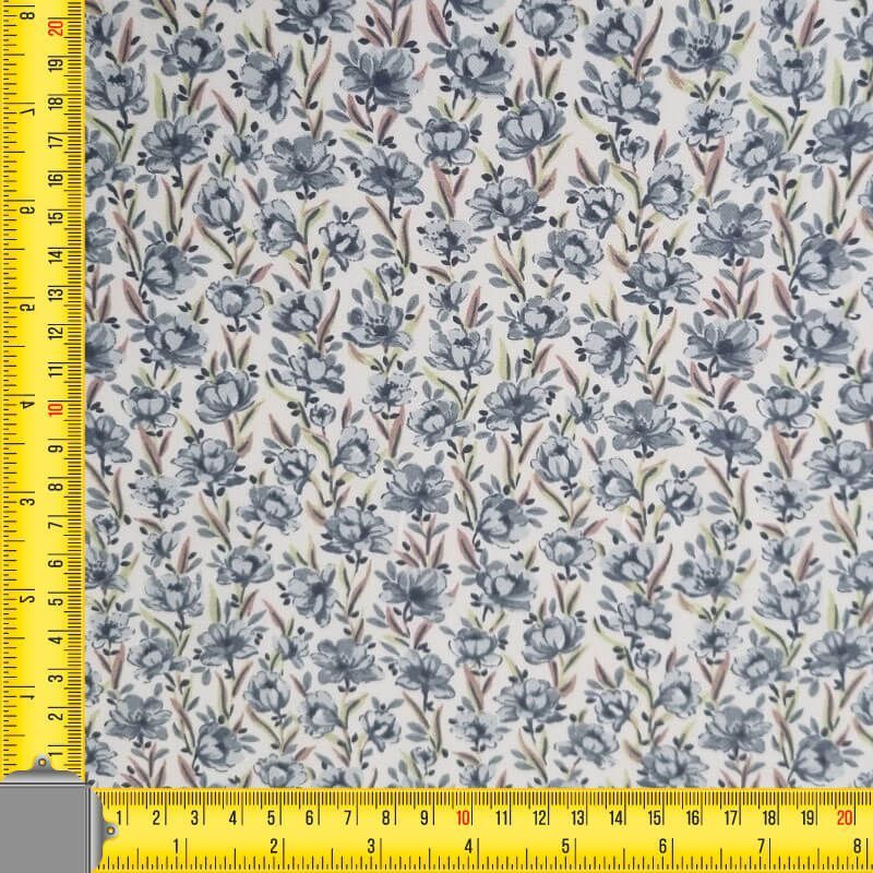 Tela de Viella Cruda Flores Azul Azafata 100% algodón (ancho 1,50M) - Imagen 3