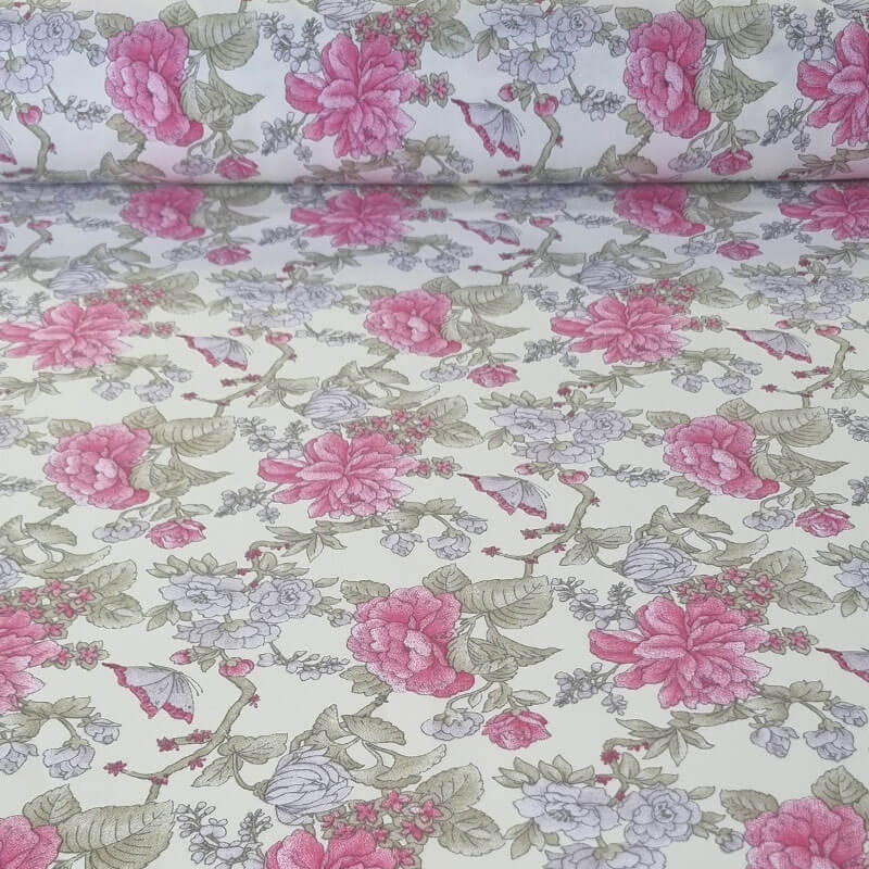Tela de Viella Vainilla Flores Cretona 100% Algodón (ancho 1,50M)