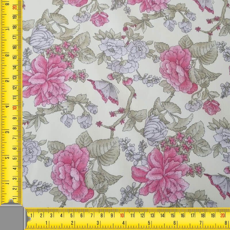 Tela de Viella Vainilla Flores Cretona 100% Algodón (ancho 1,50M) - Imagen 3