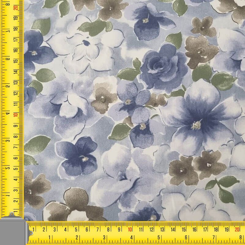 Tela de Viella Azul Azafata Flores 100% algodón (ancho 1,50M) - Imagen 4