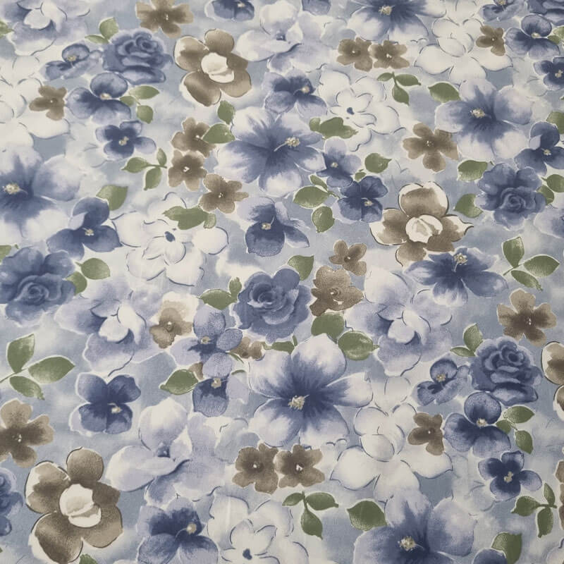 Tela de Viella Azul Azafata Flores 100% algodón (ancho 1,50M) - Imagen 3