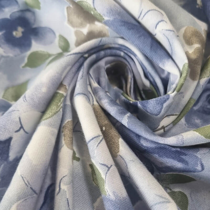 Tela de Viella Azul Azafata Flores 100% algodón (ancho 1,50M) - Imagen 2