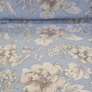 Tela de Viella Celeste Grandes Flores 100% algodón (ancho 1,50M)
