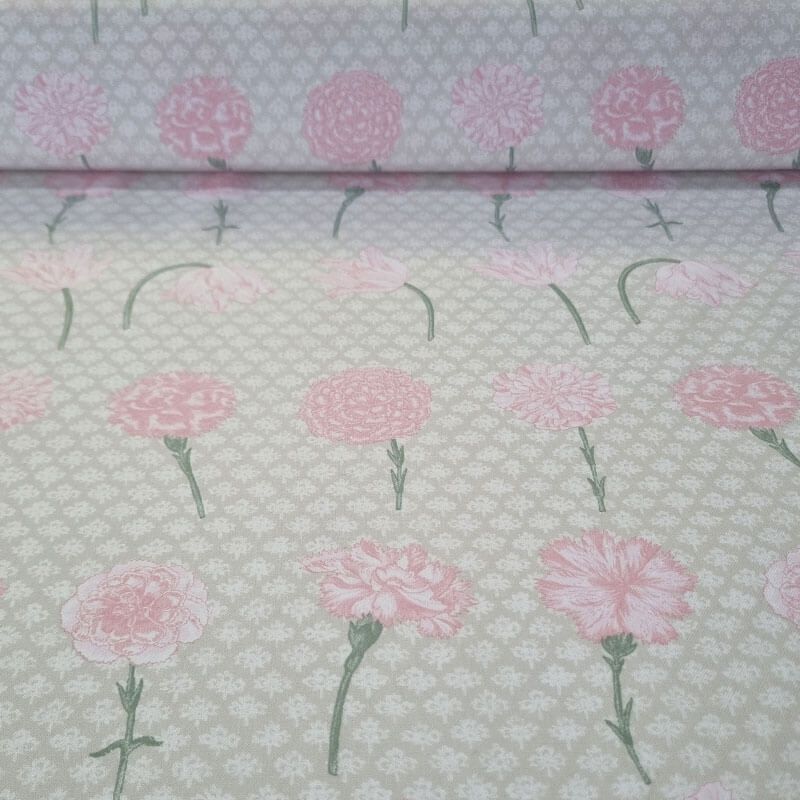 Tela de Viella Beige Tostado Claveles 100% algodón (ancho 1,50M)