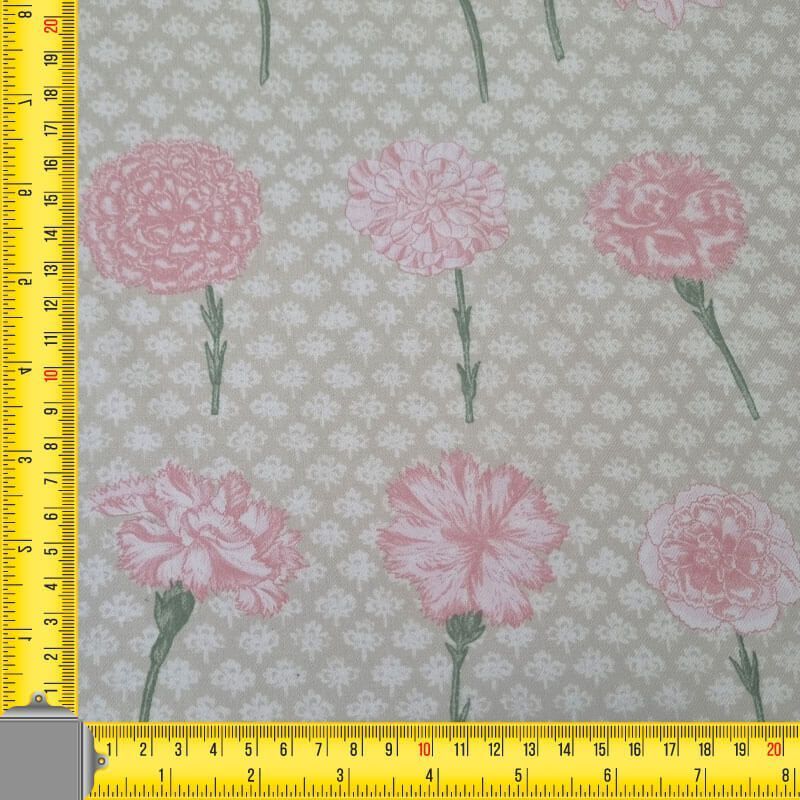 Tela de Viella Beige Tostado Claveles 100% algodón (ancho 1,50M) - Imagen 4